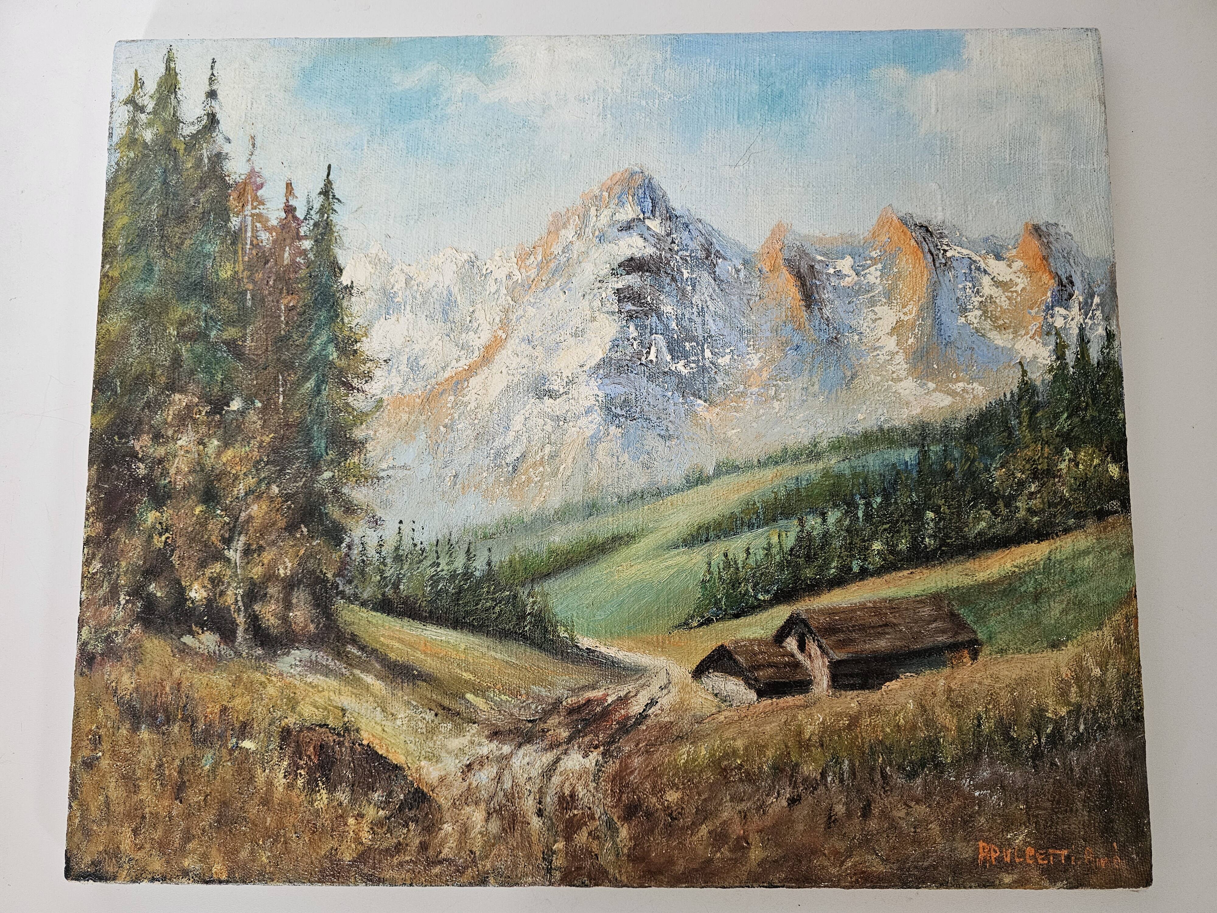 Painting - Oil on canvas View of the Ambérieu en Bugey mountain Signed Aimé Apul