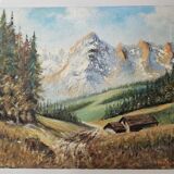 Painting - Oil on canvas View of the Ambérieu en Bugey mountain Signed Aimé Apul