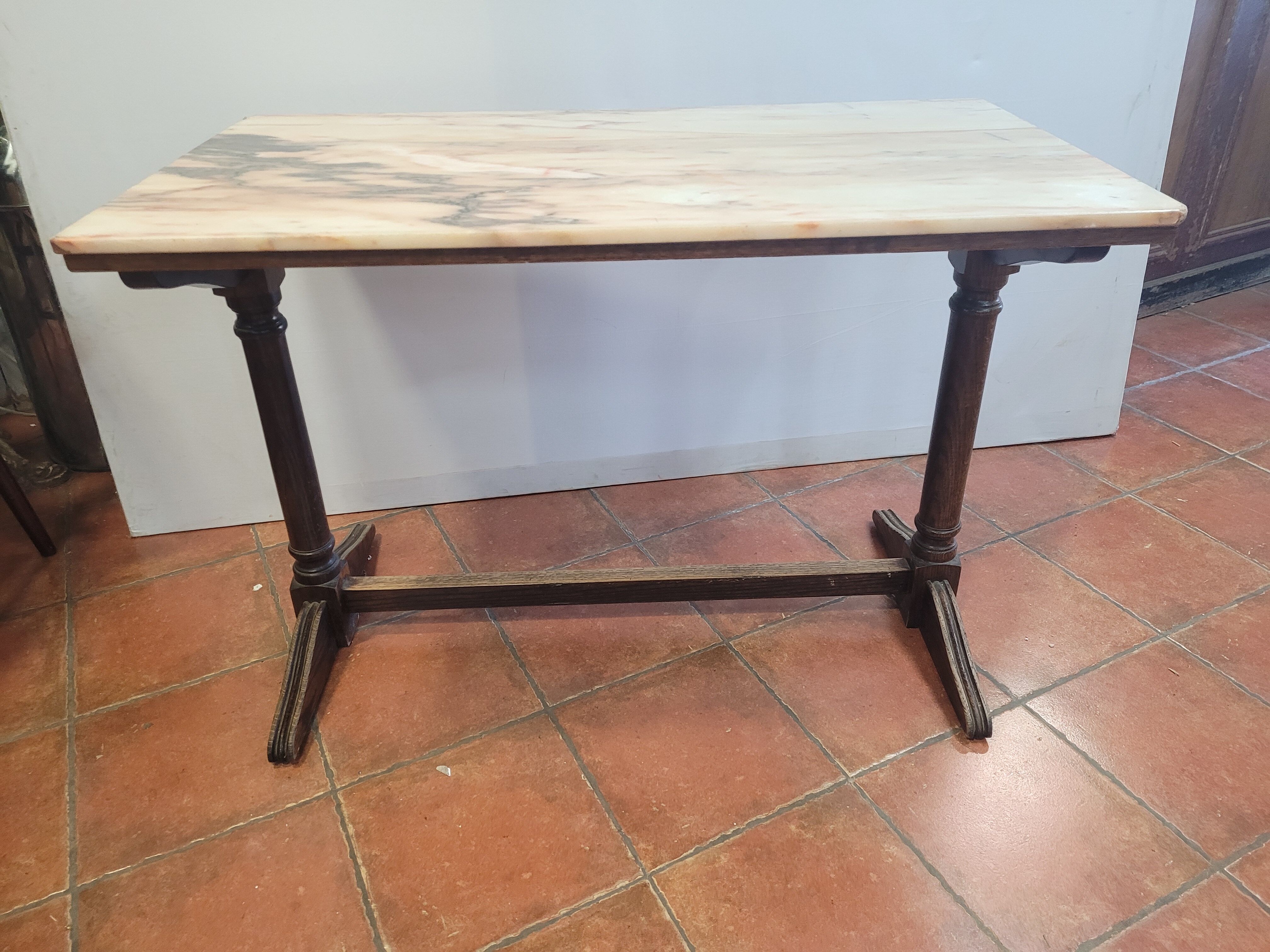 Bistro table oak base over marble