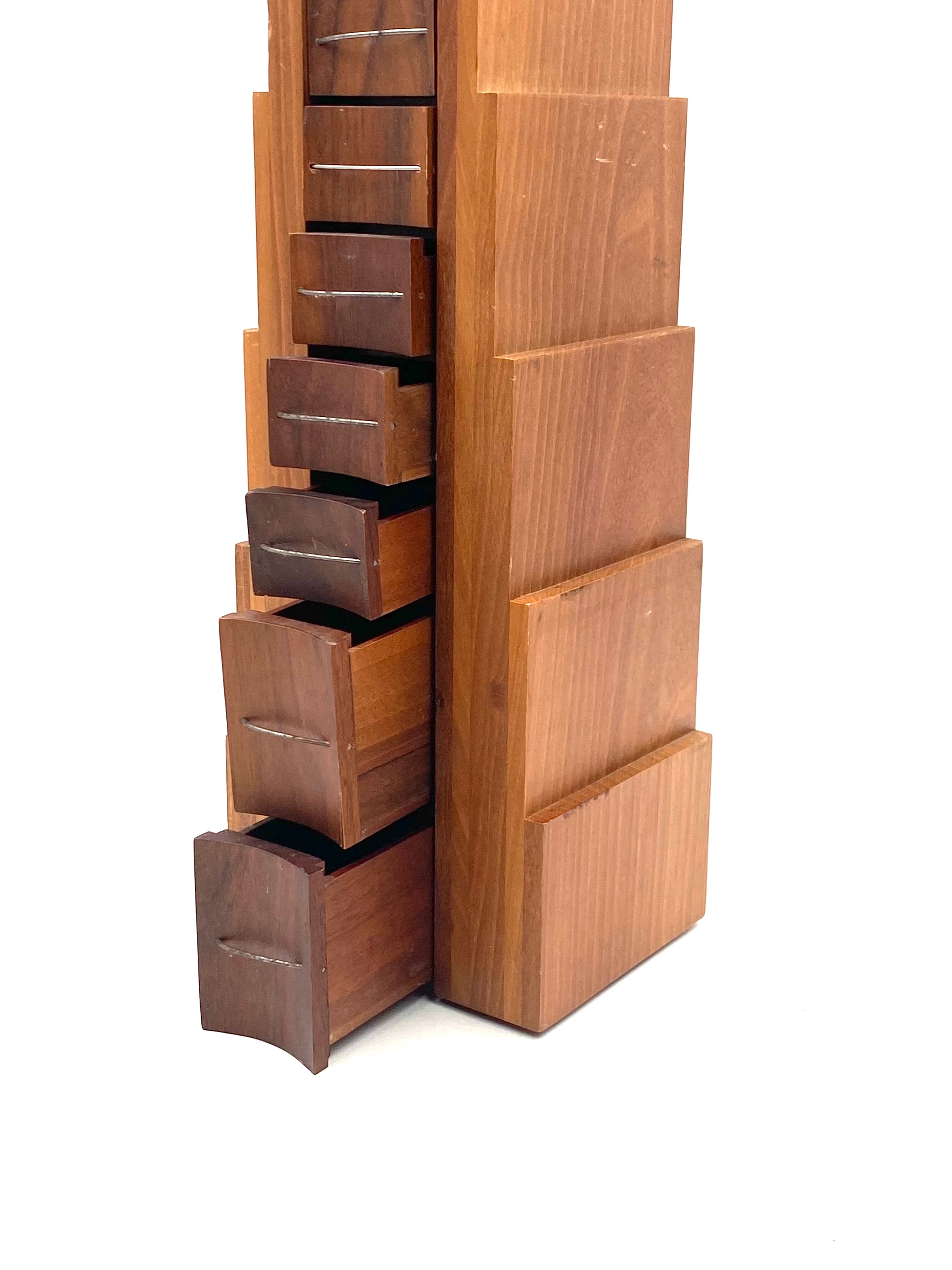 Wooden drawers jewelry box, Italy 1970s