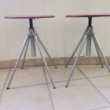German red leather swivel filigree rotating height adjusting stools by Hailo 1960s, Set of 2