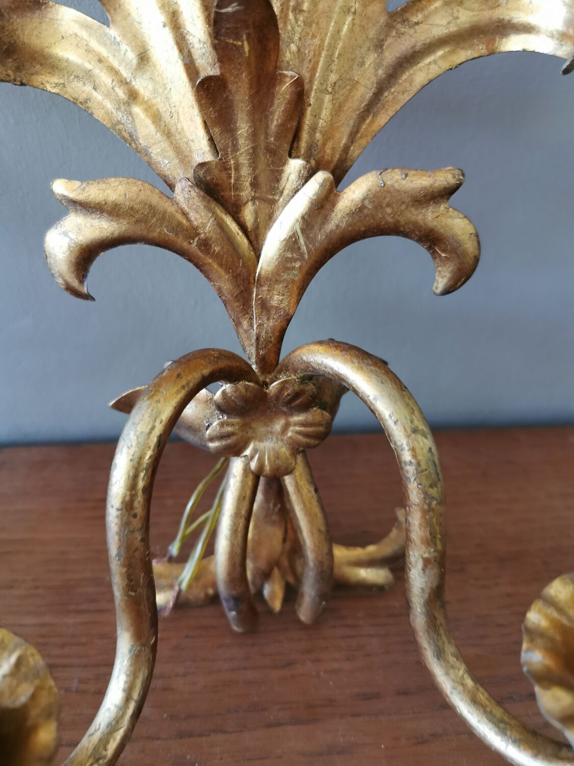 Pair of vintage 70s wall lights in gold metal