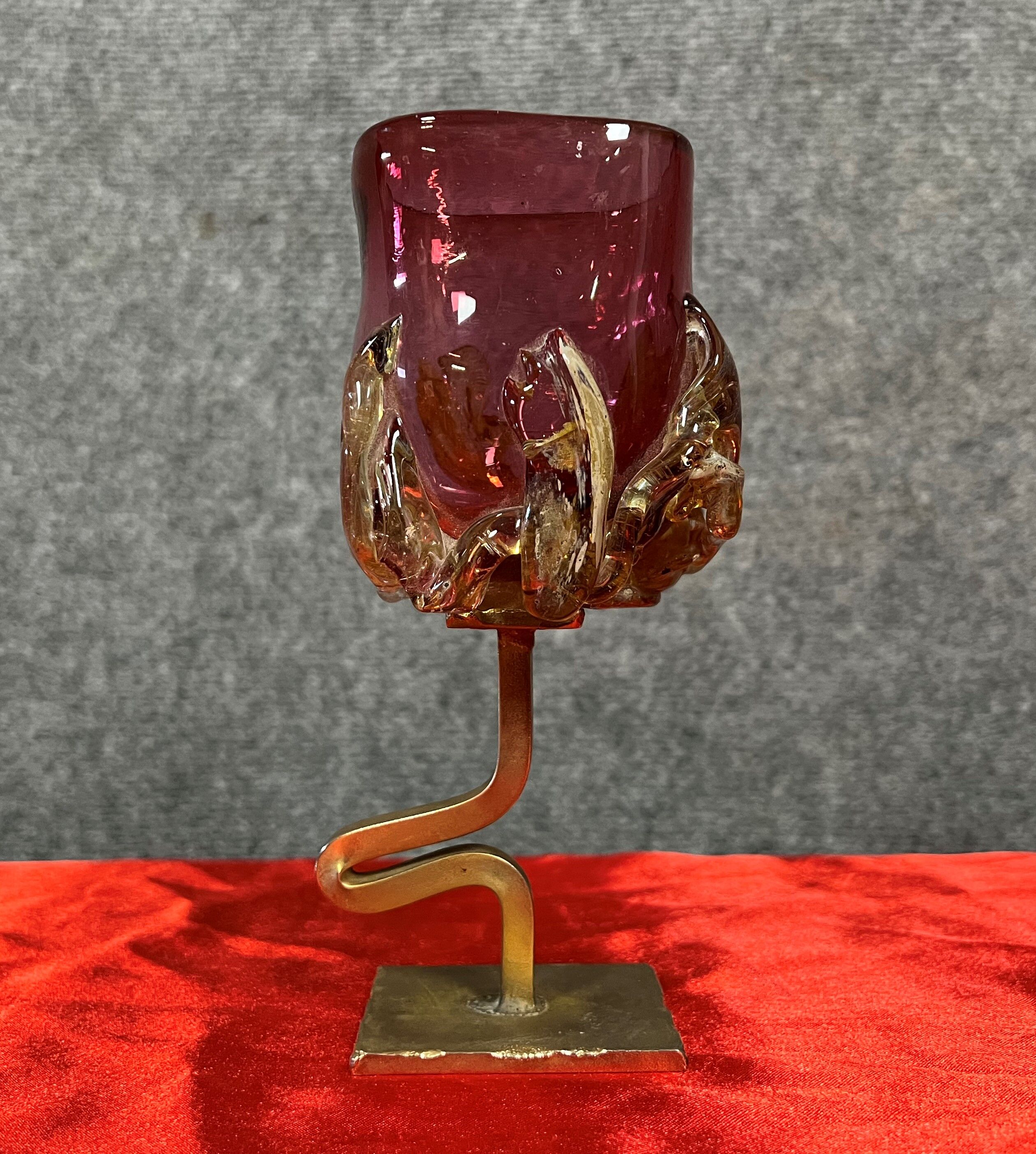 Fabienne Picaud: pink glass vase with amber applied decorations
