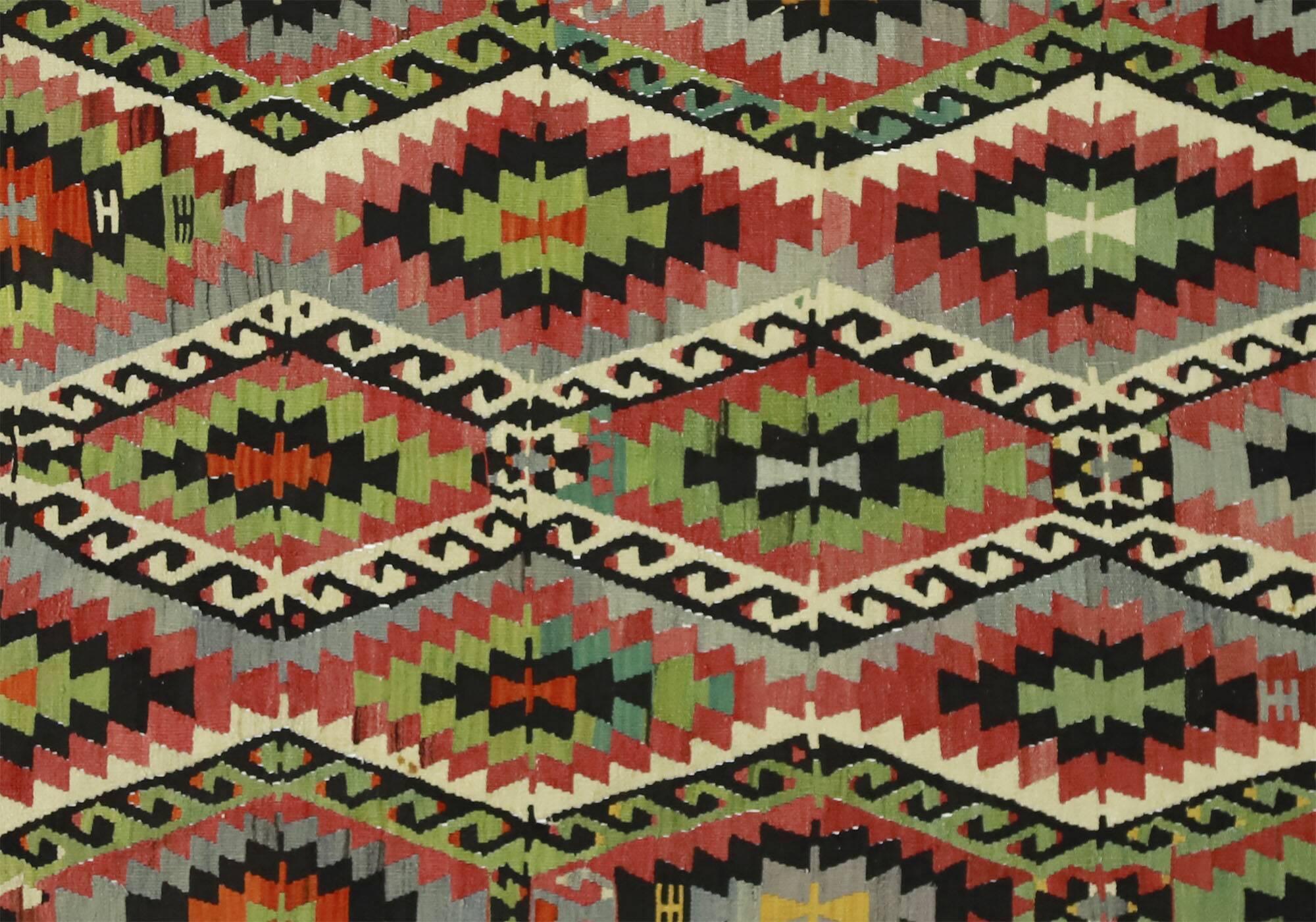 Turkish Kilim Yuruk Vintage 155x293 cm Geometric Red Green Yellow
