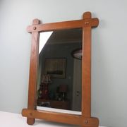 Large 1960s hand-carved oak brutalist mirror