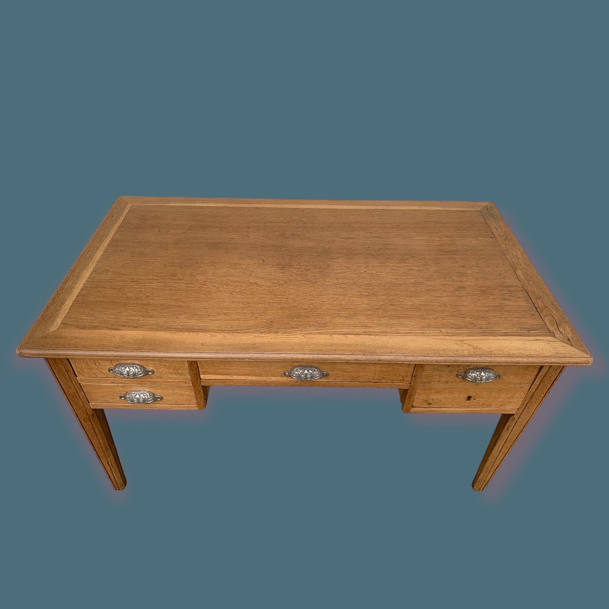 Solid desk in raw oak handles art deco shells