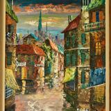 Original Swedish oil on canvas from the mid-century "French Street Scene" Vintage &