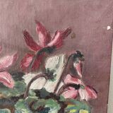 Tableau ancien - bouquet de cyclamens