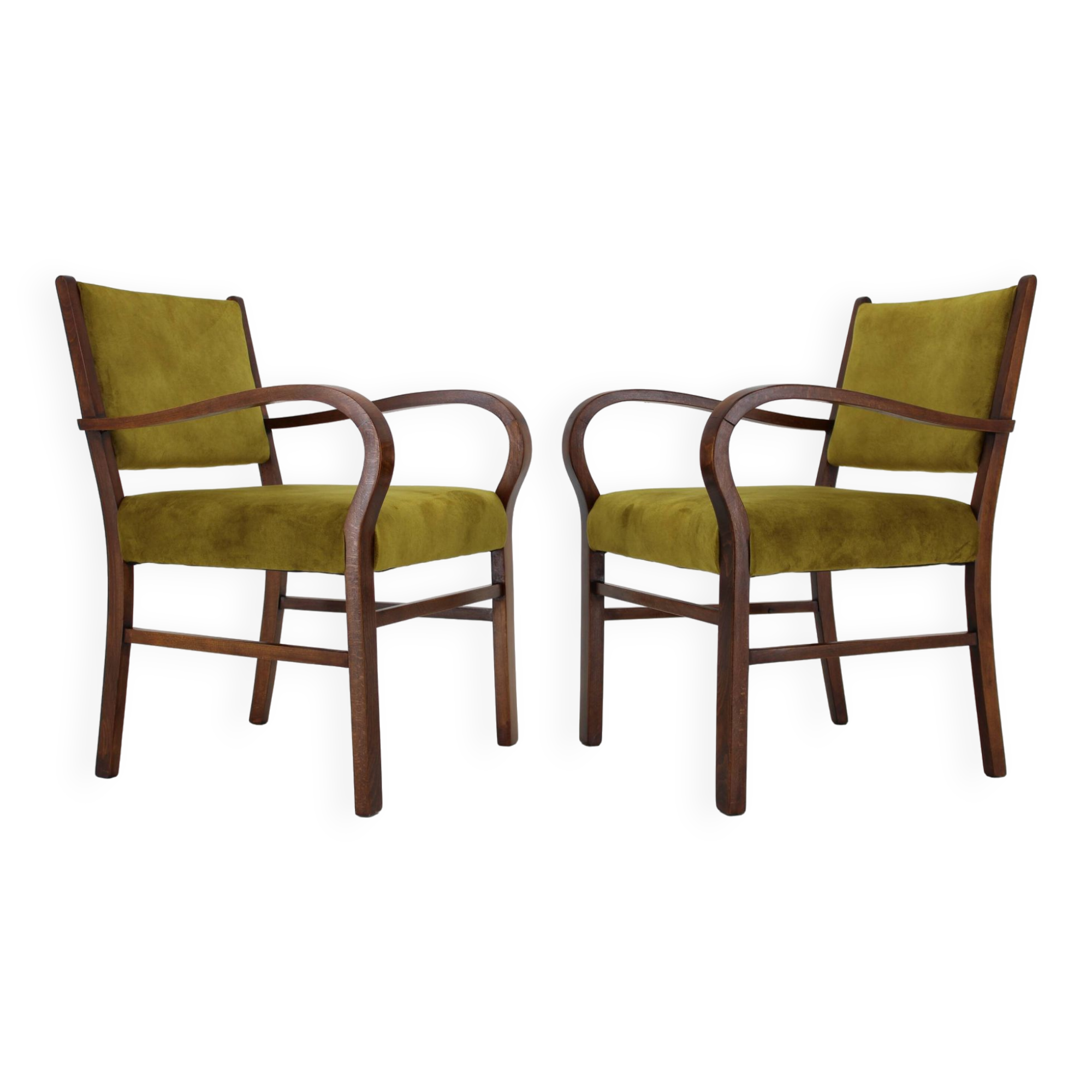1940s Pair of Restored Beech Art Deco Armchairs ,Czechoslovakia