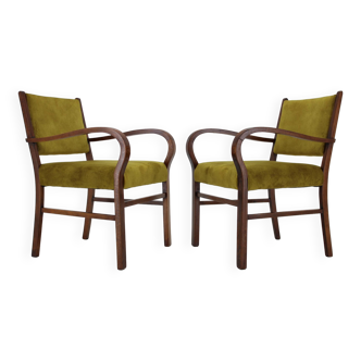 1940s Pair of Restored Beech Art Deco Armchairs ,Czechoslovakia