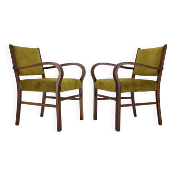 1940s Pair of Restored Beech Art Deco Armchairs ,Czechoslovakia