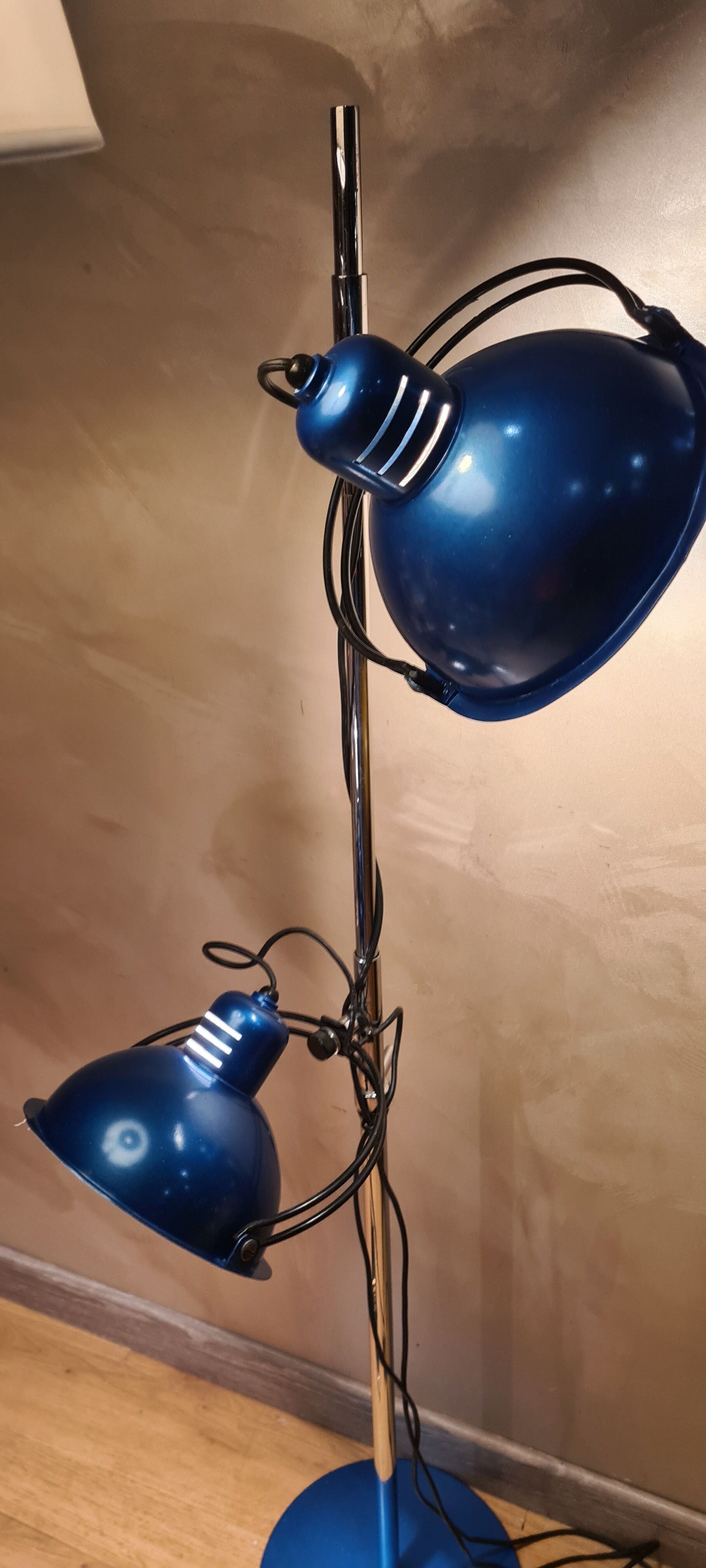 Adjustable floor lamp blue metal and chrome