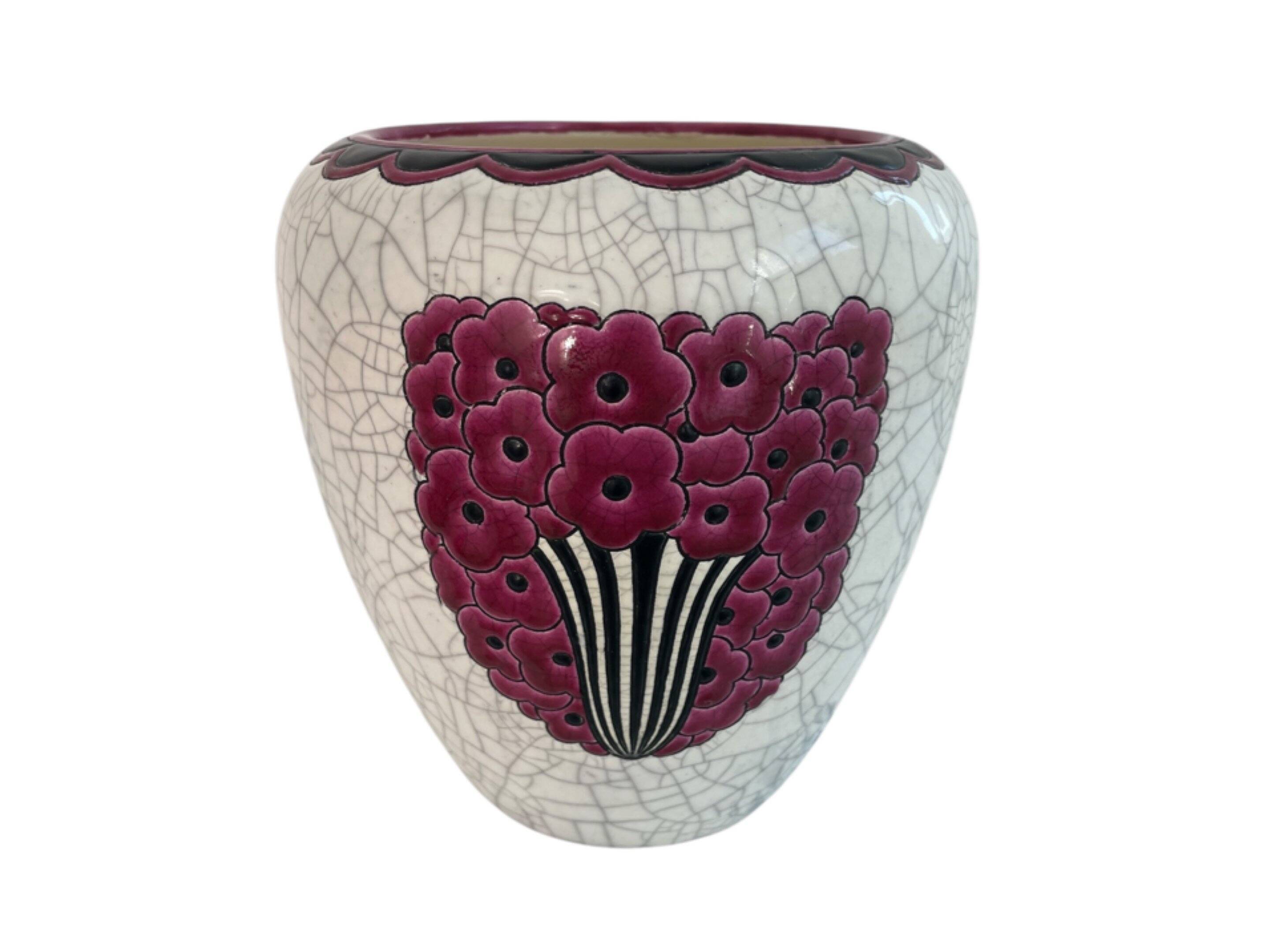 Art Deco vase, Jean Luce for Longwy, crackled glazed earthenware, 1930