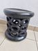 Bamiléké black stool in carved wood with rings – 33 × 35 cm