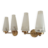 Paire d appliques vintage double feu laiton et verre ciselé années 60/70