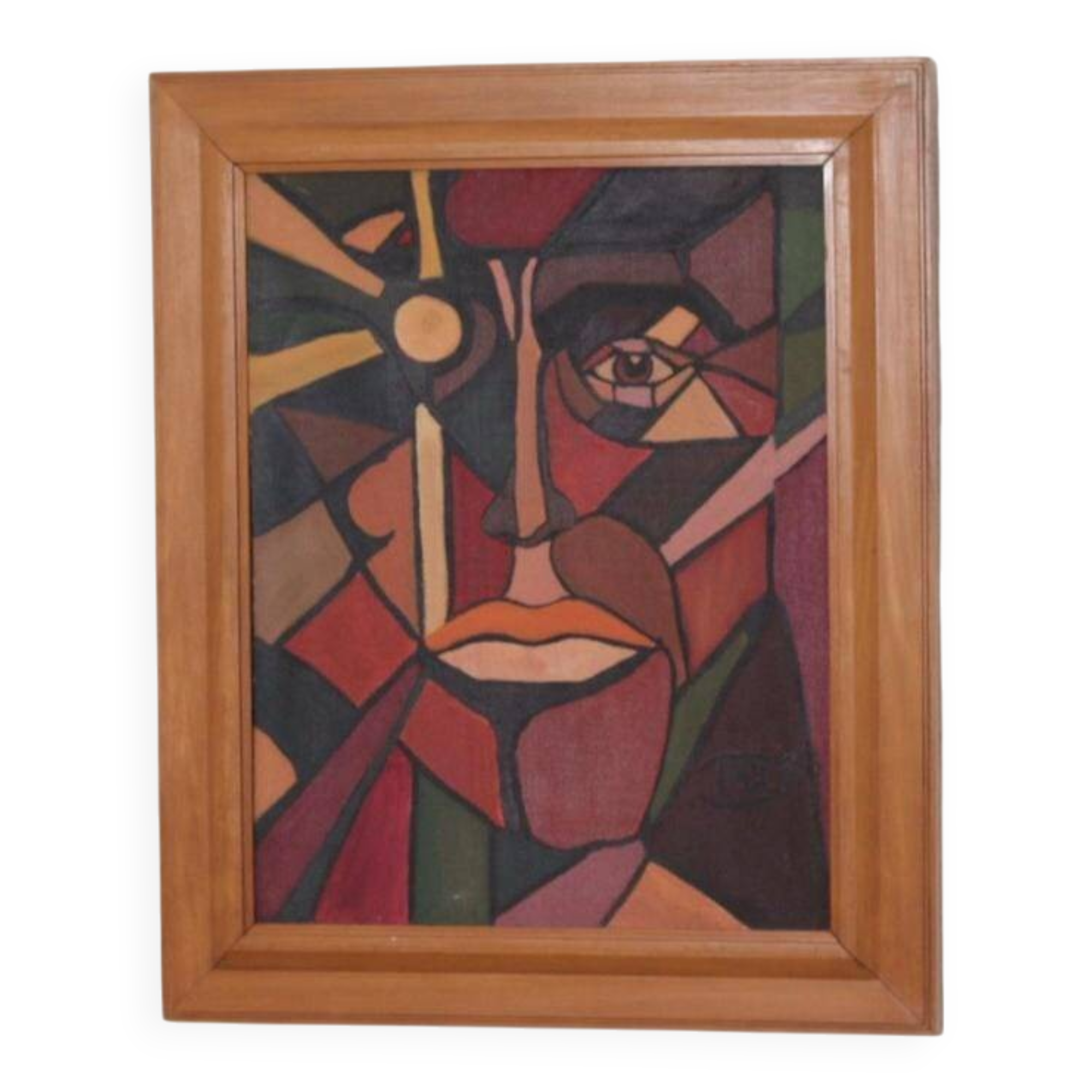 Huile sur toile scandinave originale – “Visage” – TNX 88 cadre vintage