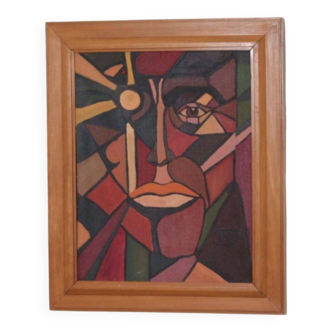 Original Scandinavian  Oil on Canvas – “Face”  – TNX 88 Vintage Framed