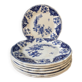 Set of 7 flat plates in Gien earthenware, Delft décor