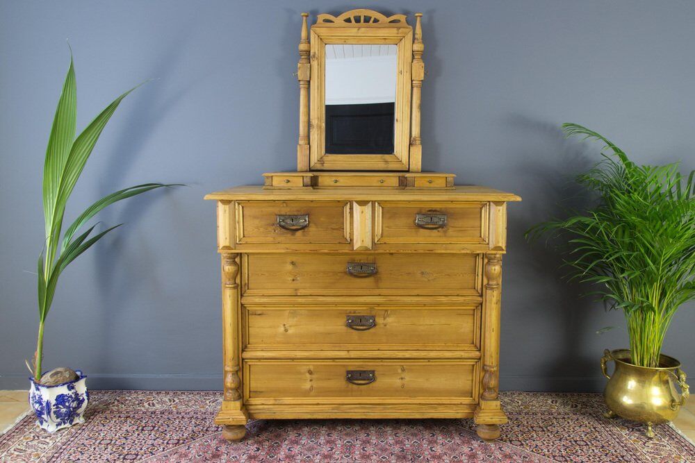 Art nouveau style baltic pine chest of drawers with mirror
