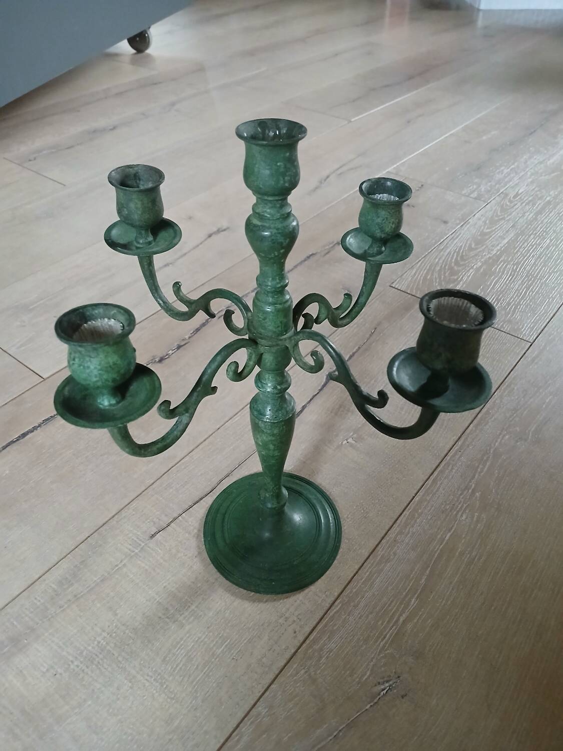 Antique green wrought iron chandelier