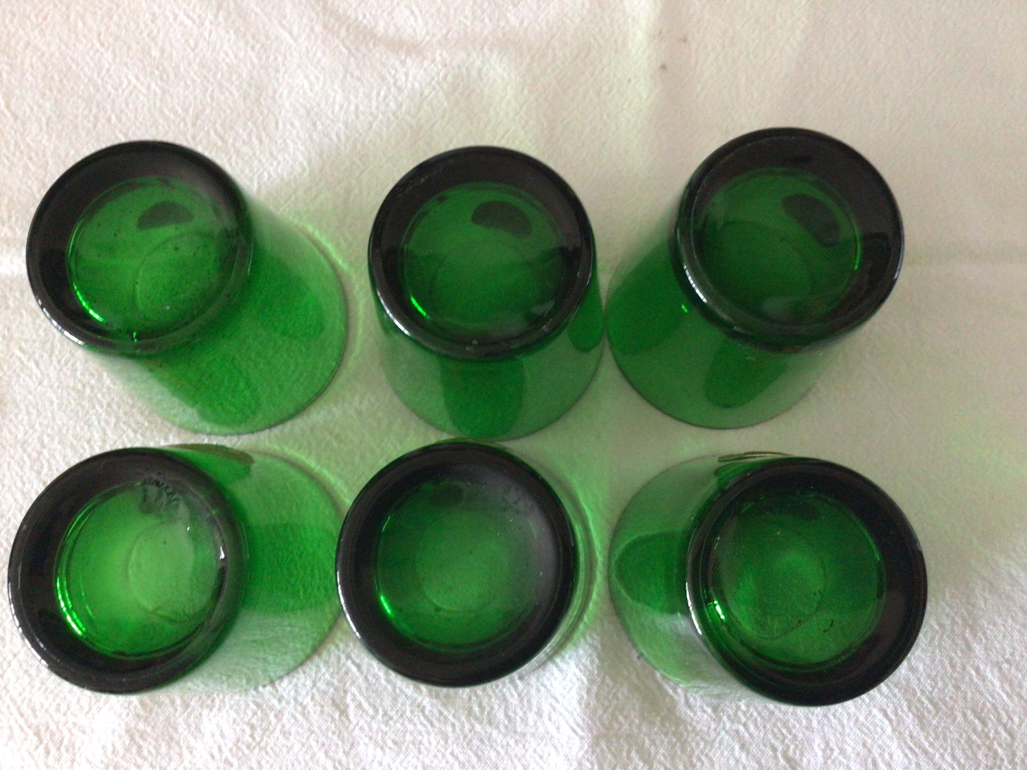 Set of six green glasses