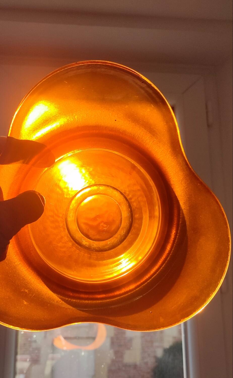 Vintage iridescent orange glass vase, 70s design