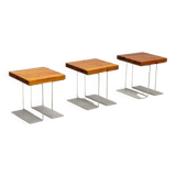 Set of three side tables in plexiglass and elm wood 1970 France