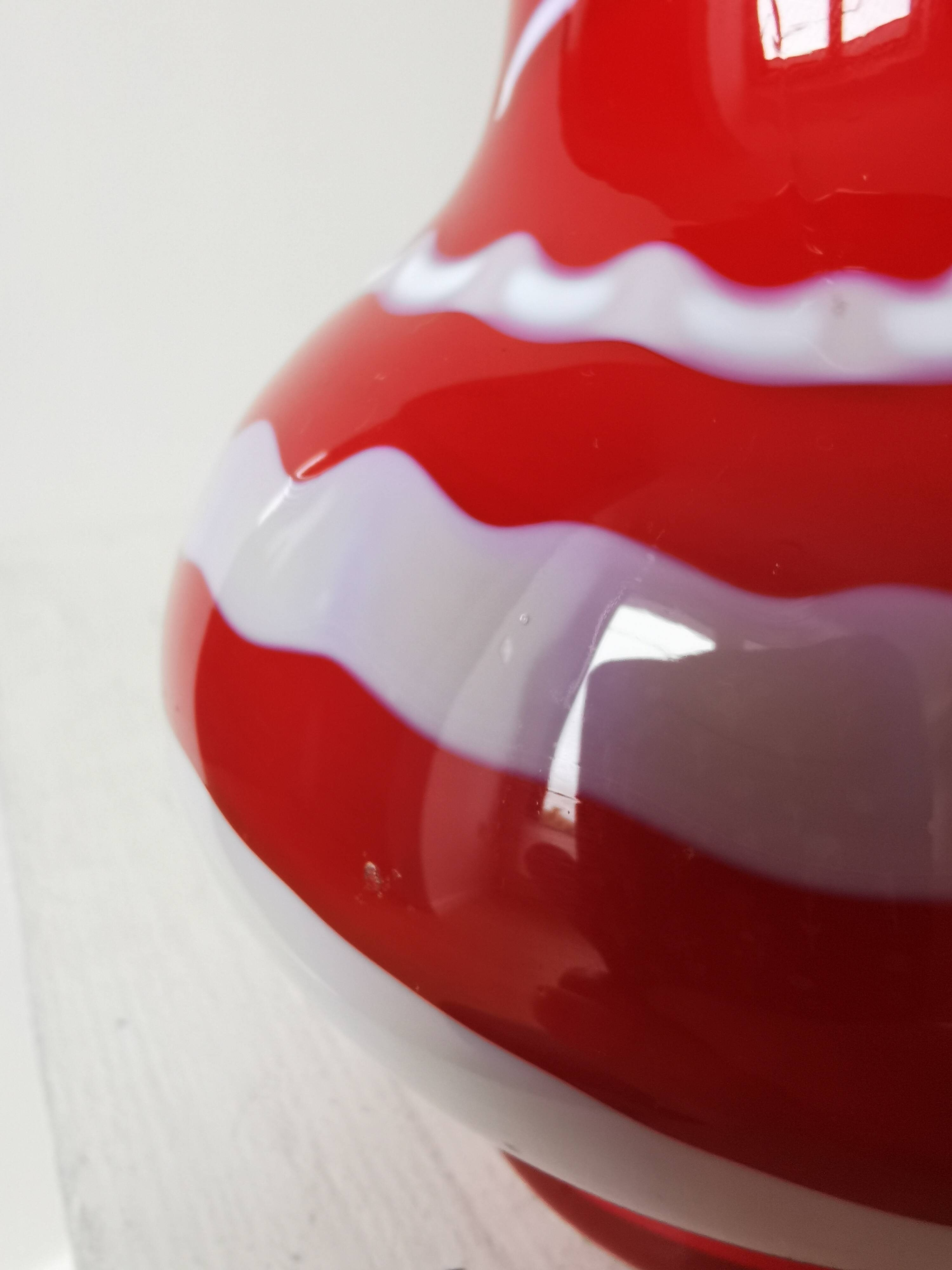 Vintage Murano Glass Vase: Red & White Stripes, 1970s Space Age Decor