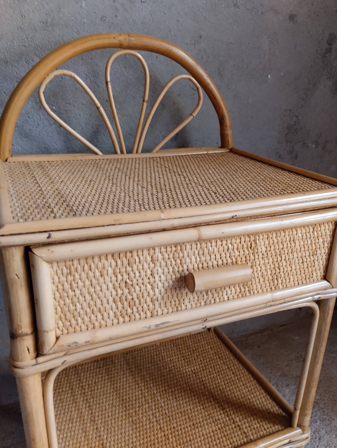 Pair of rattan bedside tables