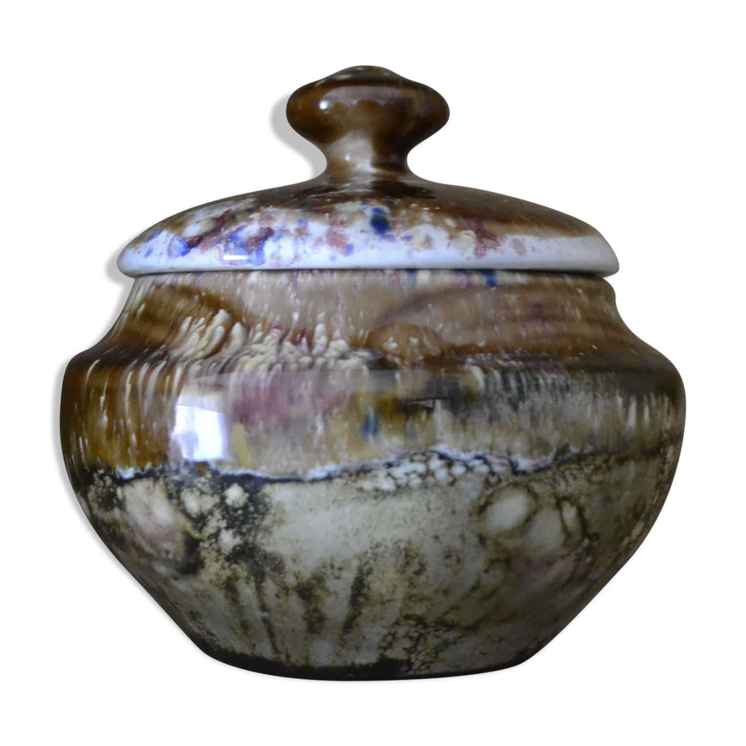 Glazed sandstone sugar bowl Morvan Gaston Gambir 1950