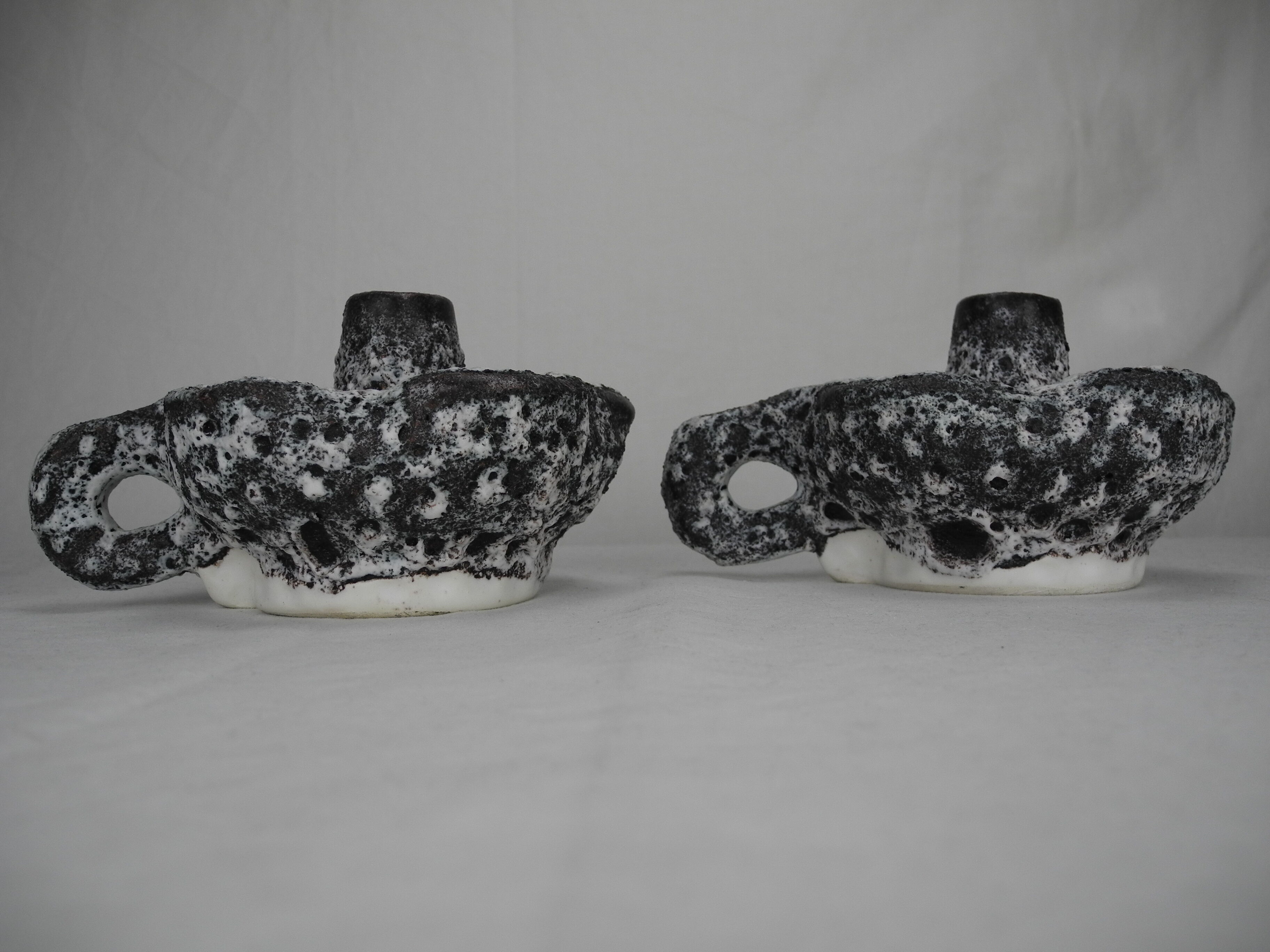 Pair of ceramic candlesticks Vallauris fat lava Keramik