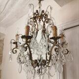 Old cage chandelier. Bronze and tassels. 6 arms of lights.