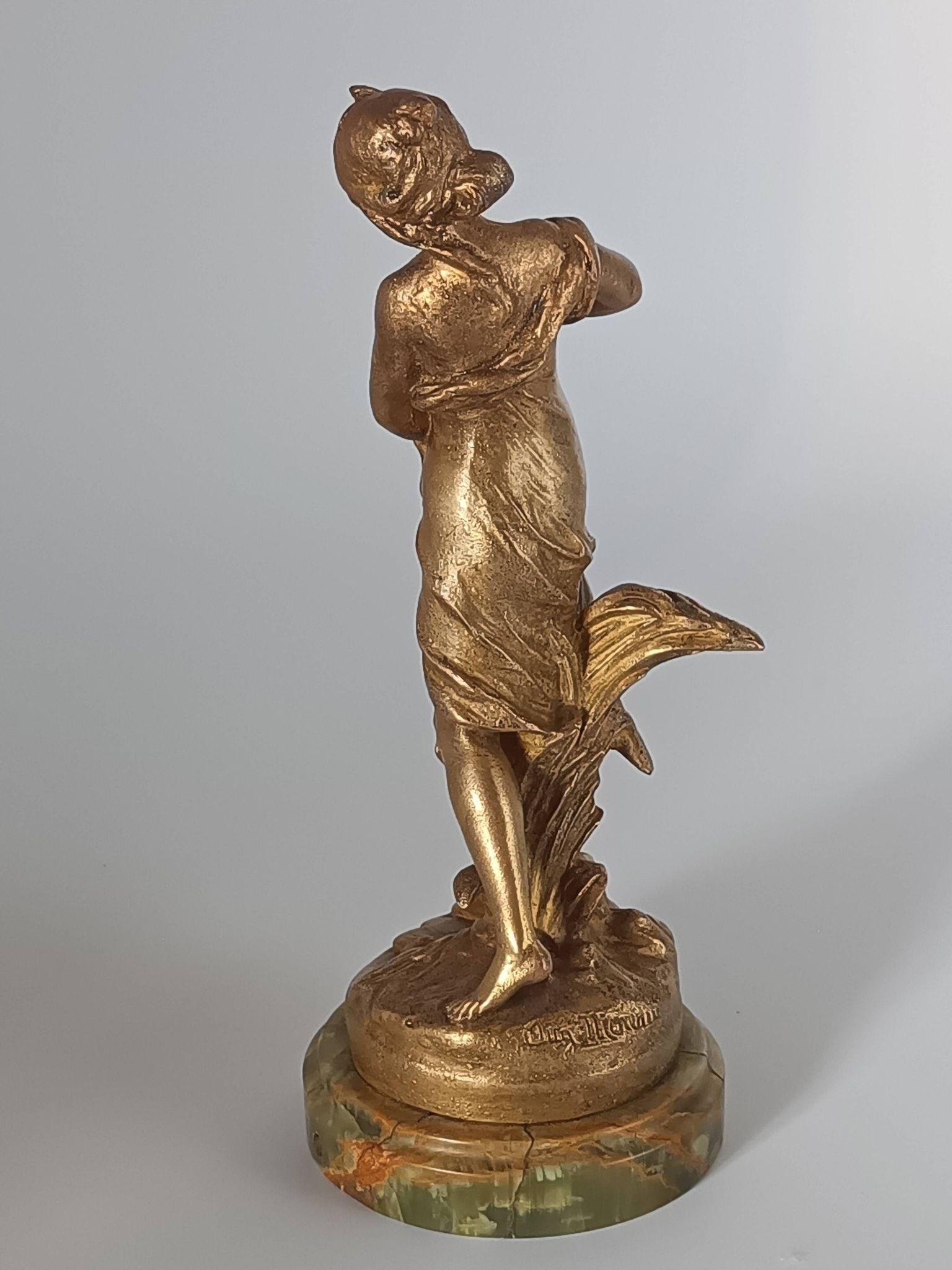 Old Regule Statuette The Source Auguste Moreau Base Green Onyx 19 cm