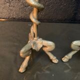 Pair of candlesticks with snakes, gilded bronze 19th century