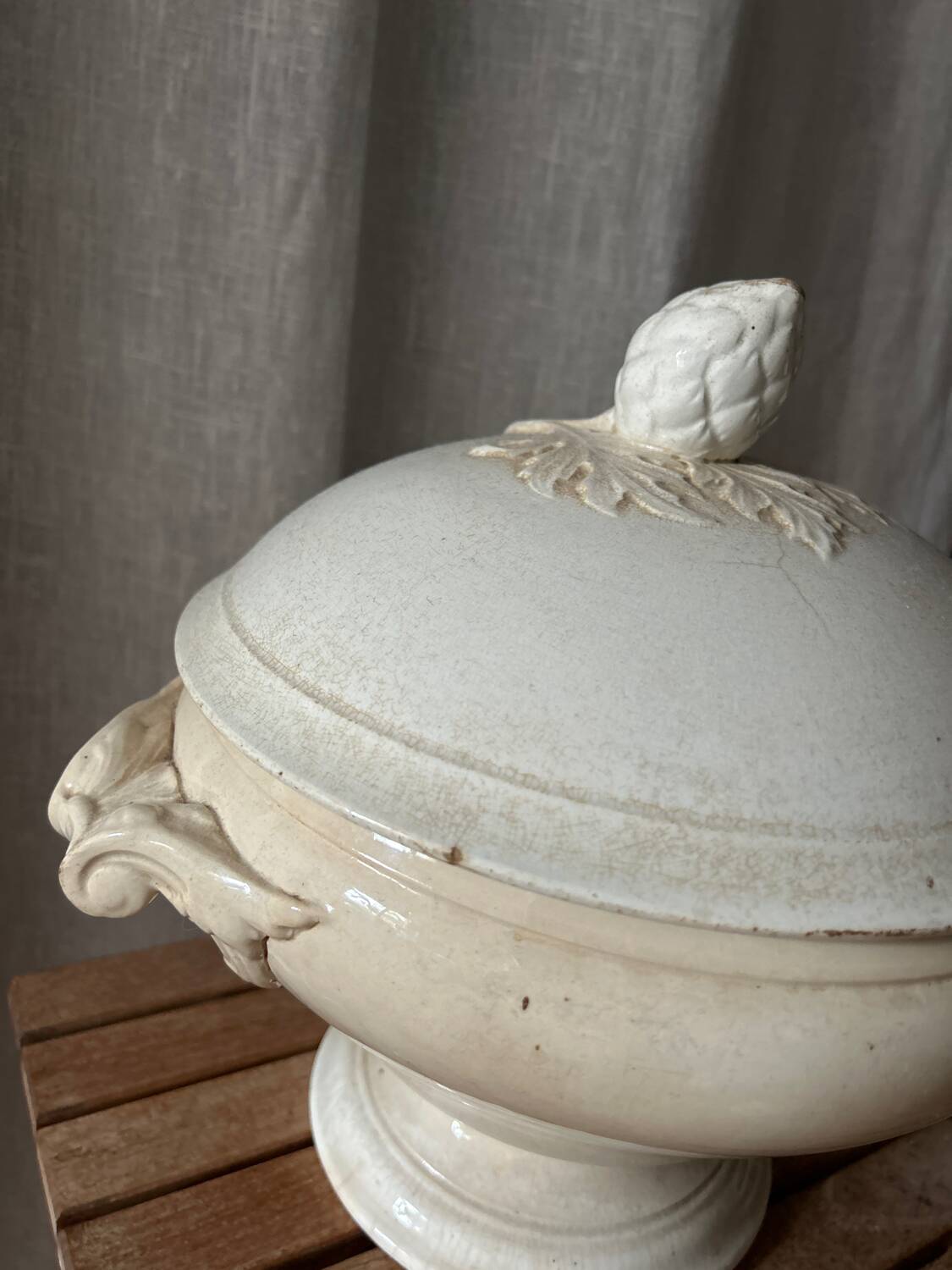 White iron earthenware soup tureen from Digoin and Sarreguemines late 19th century