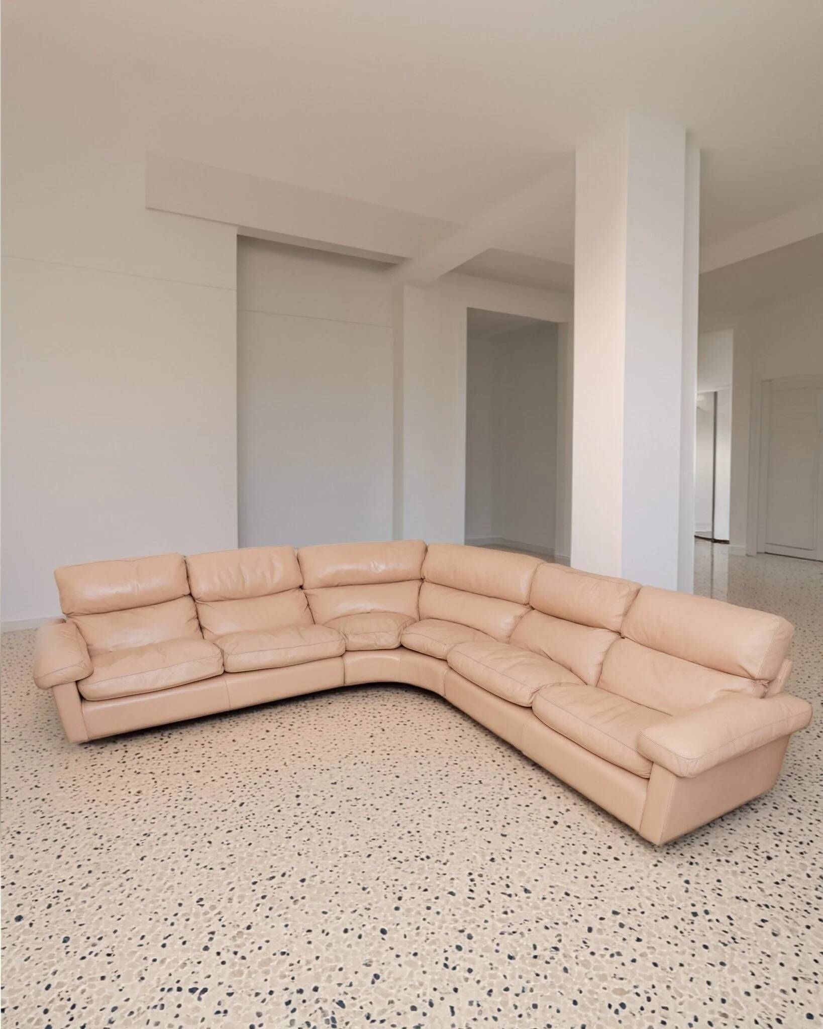 Vintage blush leather modular sofa Petronio by Tito Agnoli for Poltrona Frau, 1970s mid-century design
