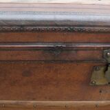 Old wooden trunk covered leather travel chest