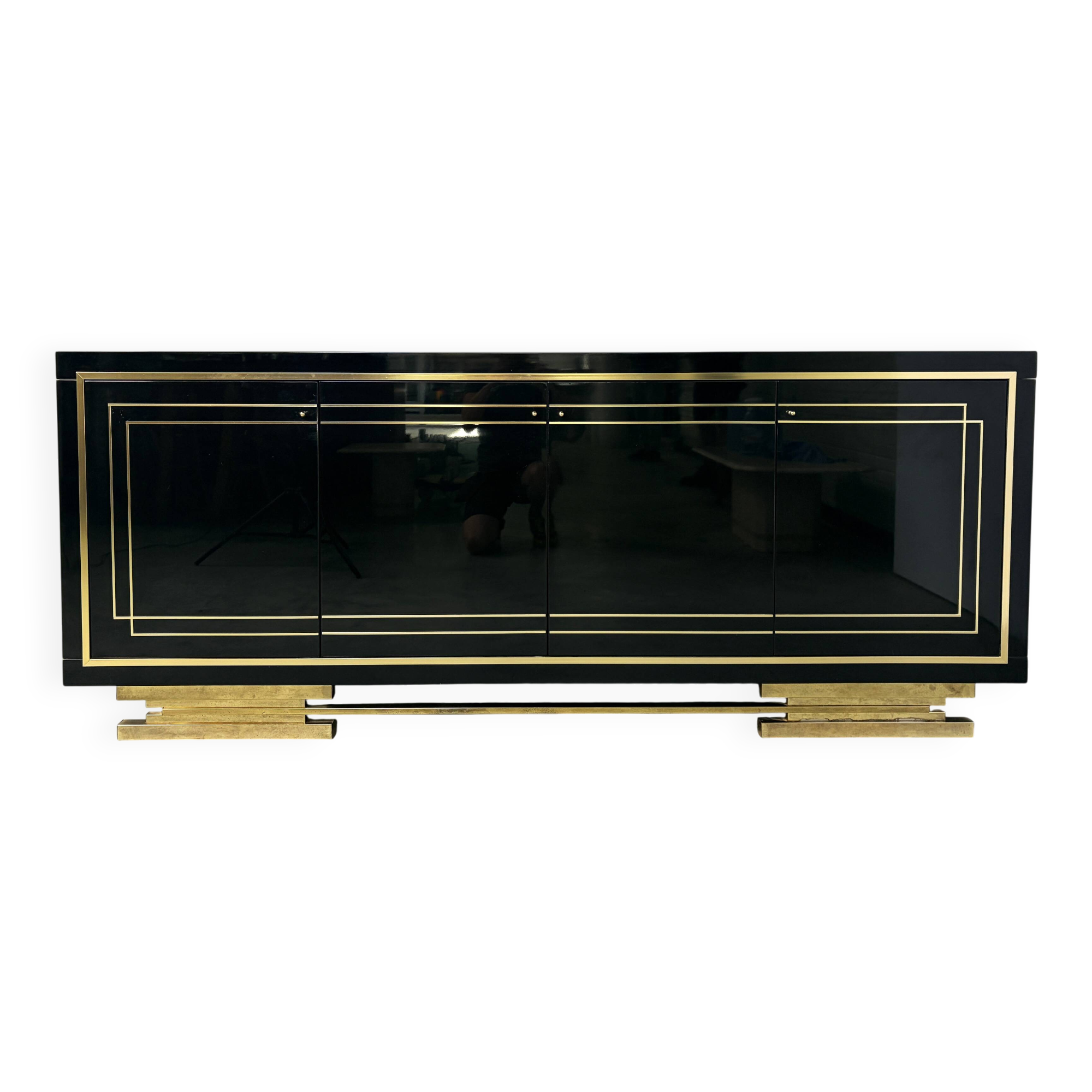 Vintage brass and lacquer sideboard, 1980s