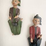 Polychrome wooden statuettes musicians from Asia