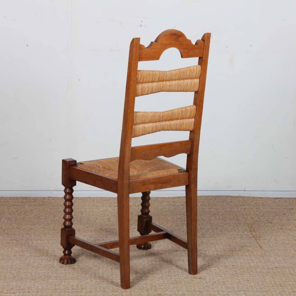 Set of 6 rush-seated chairs in solid oak, 1940.