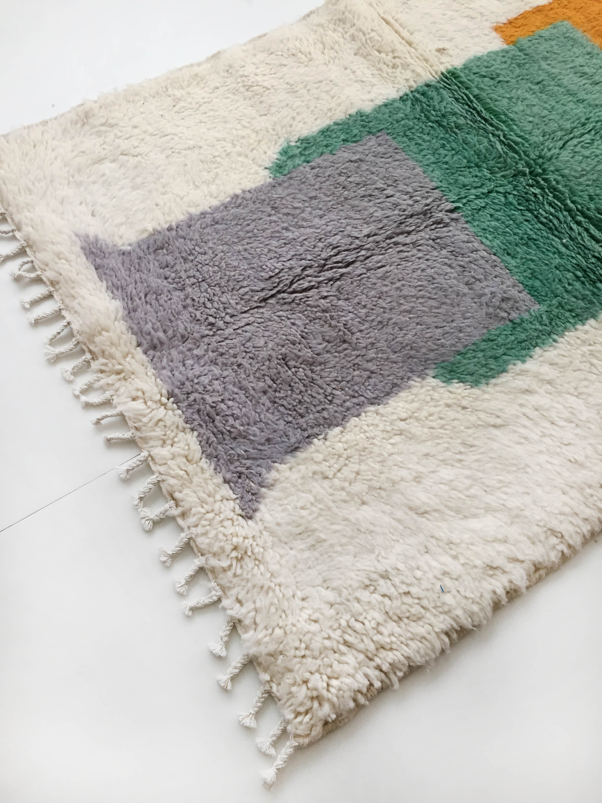 Moroccan Berber carpet blessed ouarain ecru with colorful patterns 148x104cm