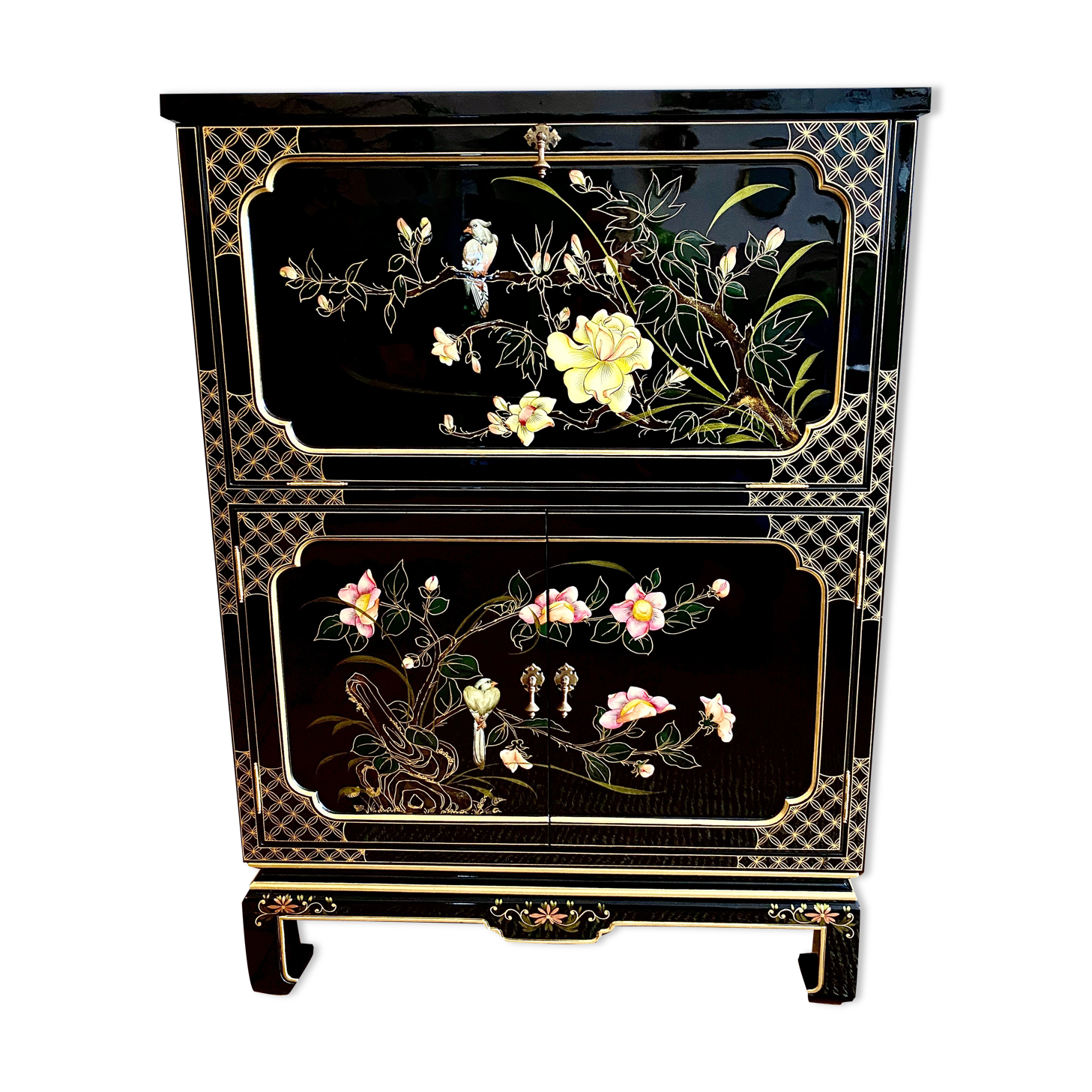 Chinese secretarial cabinet lacquered black Asian