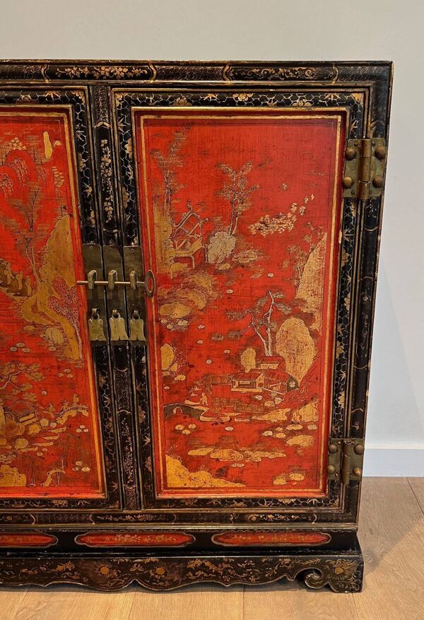 Cabinet Laqué à Décors Chinoisants, France, Art Déco, vers 1940