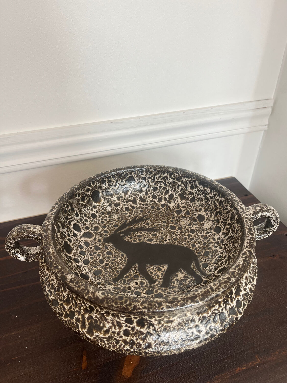 Footed bowl fat lava rock decor 1970