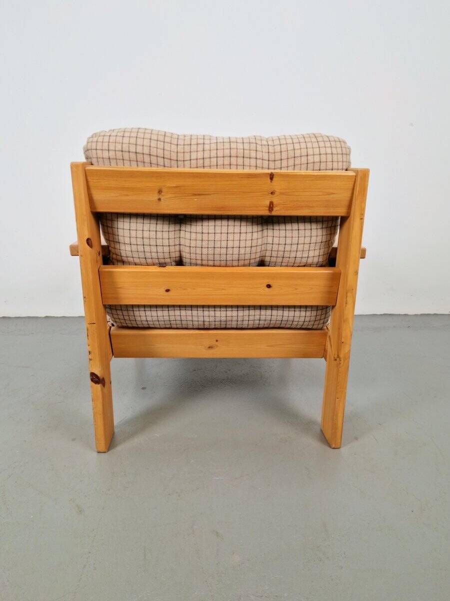 Vintage Brutalist Armchair in Pine and Fabric, 1970s