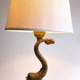 Patinated bronze lamp and marble in Hollywood Regency Style