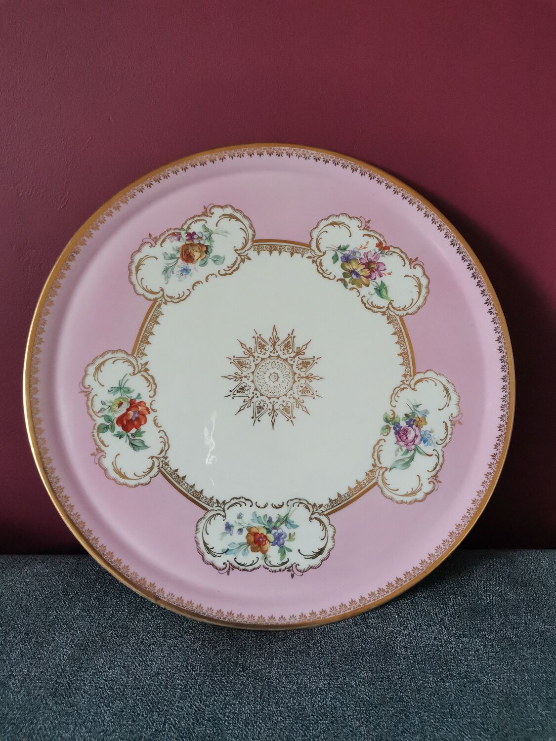 Pink and golden dish Limoges