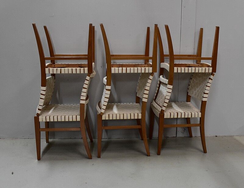 Suite of 6 vintage chairs in light beech late 20th