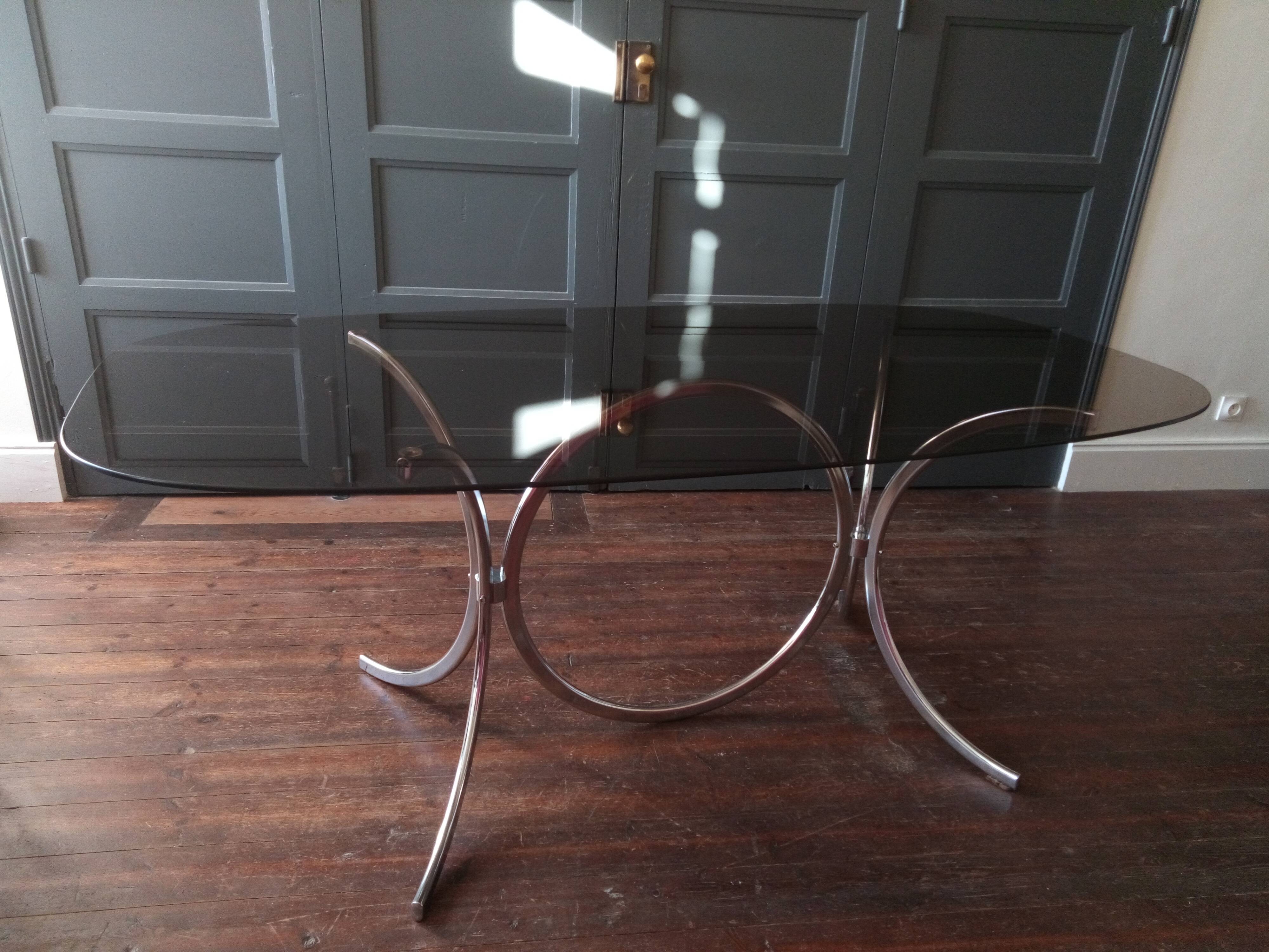 Vintage dining table chrome glass and metal