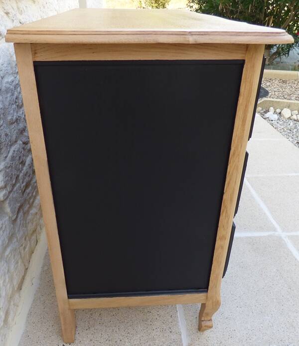 Solid wood 3 drawer chest of drawers in natural and black wood with drawer